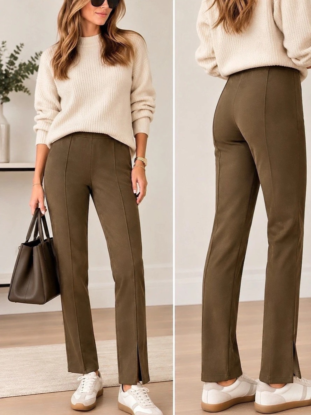 Avec Les Filles Straight Leg Pants in Brown/Olive Size Medium NWT